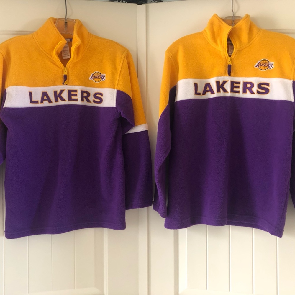 2 pc SET OF LAKERS Official NBA Pullover 1/4 Zip Jackets Unisex Size LG 12/14